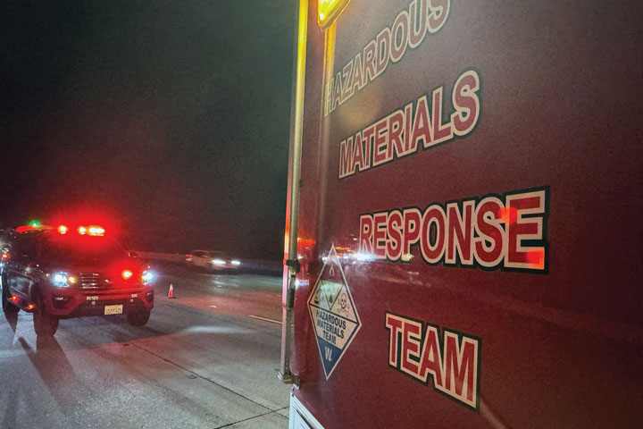 The Hazardous Materials Response Team was called in to mitigate the fuel leaking from a tanker truck on the I15.