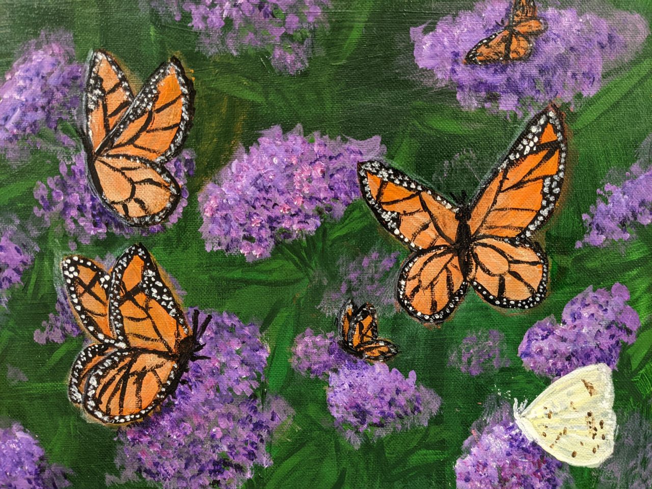 Watercolor painting titled Monarchs