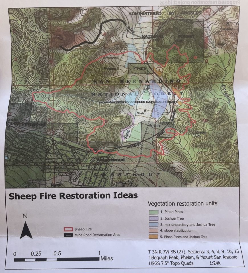Sheep Fire restoration map shows where the planned vegetation will be placed and what species will be planted.