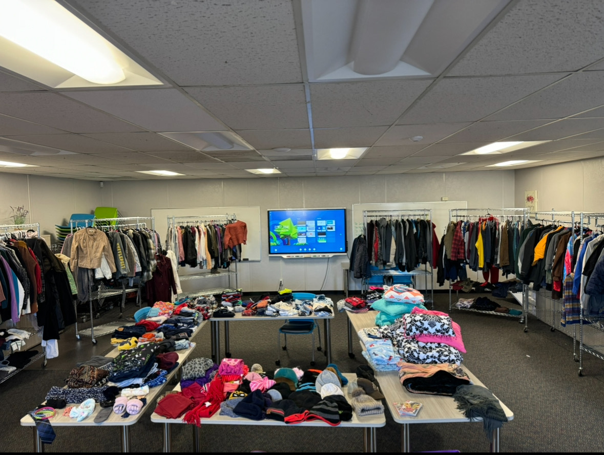 A look inside the clothing closet as they prepared for the Back to School clothing giveaway.