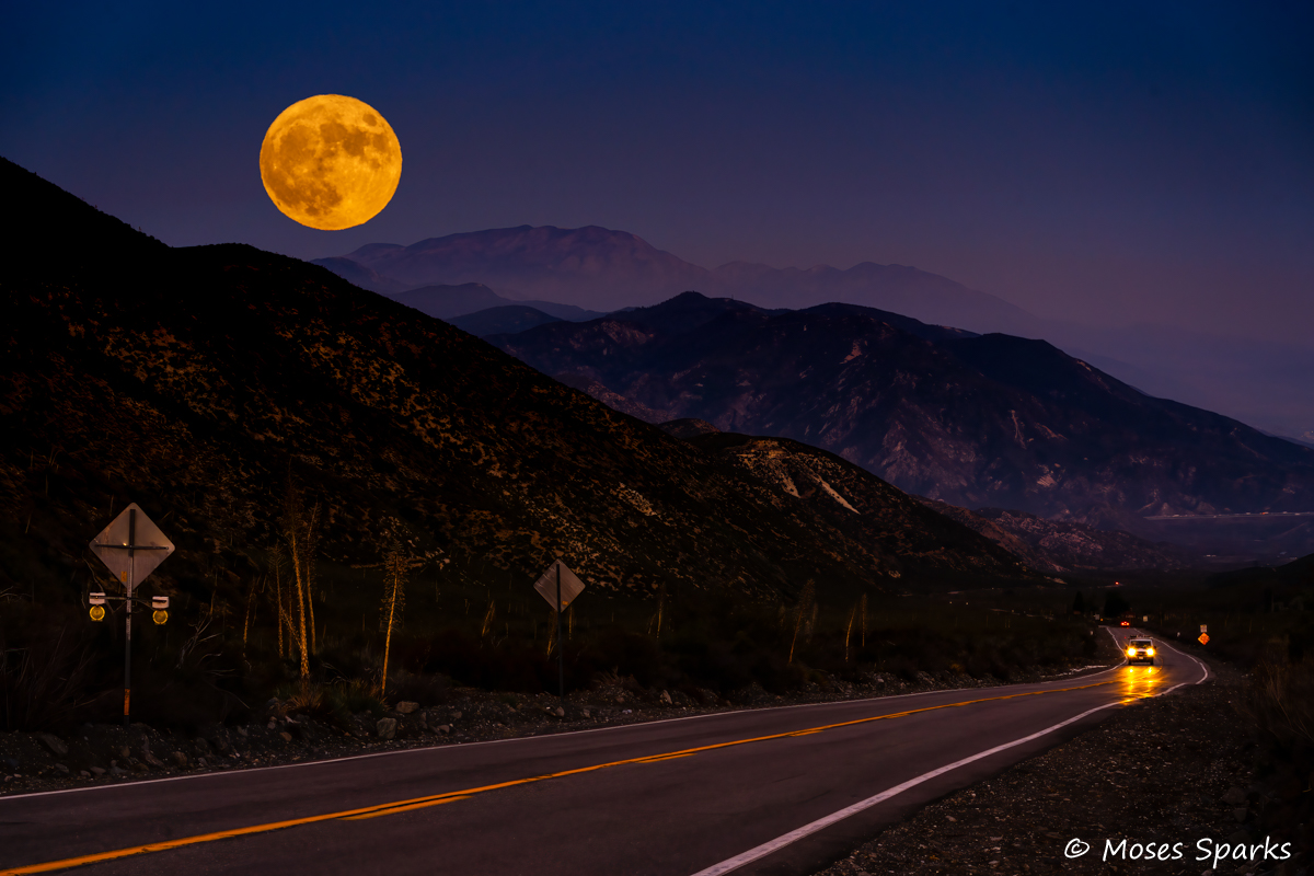 Full moon over Lone Pine Canyon Rd. (Photo by: Moses Sparks)