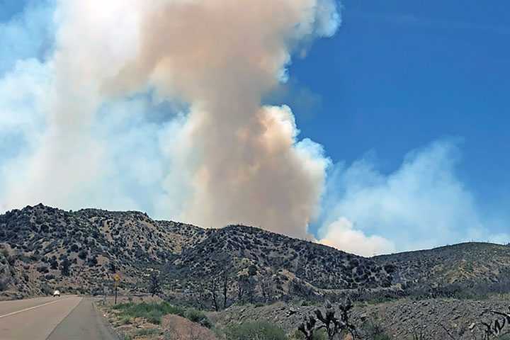 July: A view of the Vista Fire from Highway 2 near the Sheep Creek Wash.  The Vista fire in the SBNF and the Johnson Fire in Phelan pale in what's to come.  The 54,000 acre Bridge Fire.