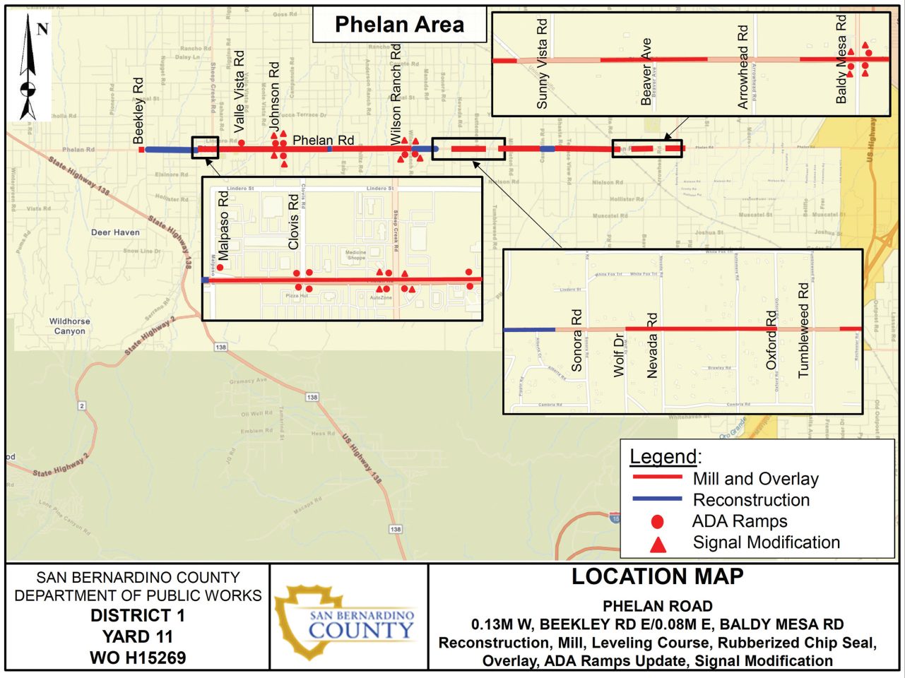 The San Bernardino County Pubic Works Department will be working on several areas of Phelan Road.