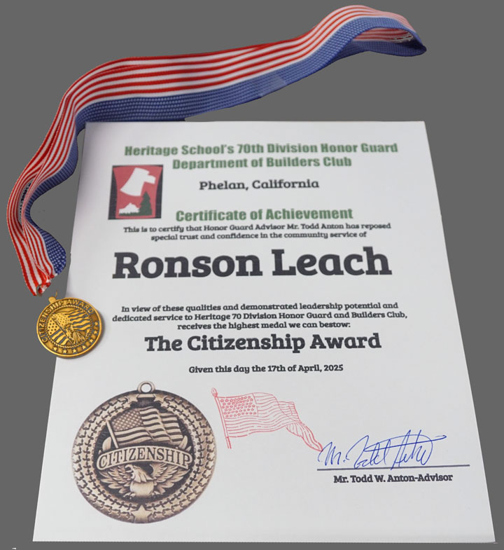 The Citizenship Award is the hightest honor that can be received in the Builders Club.