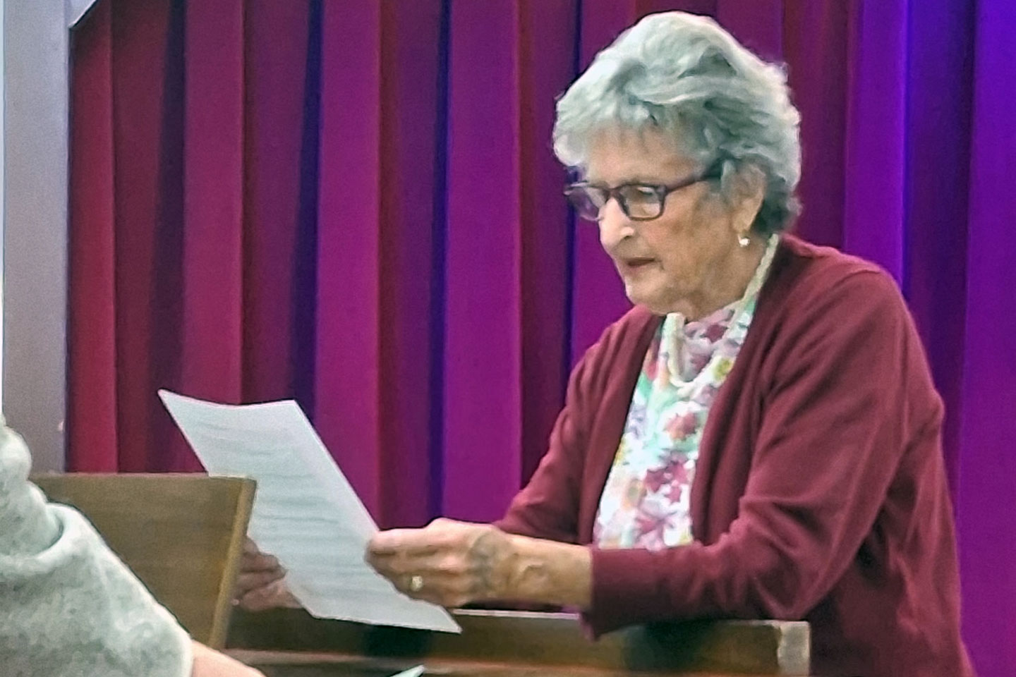 Lara Stienmann reviews the script for the much loved Senior Follies Show at the Wrightwood Community Building as Seniors are working hard to perfect their acts before the big night.