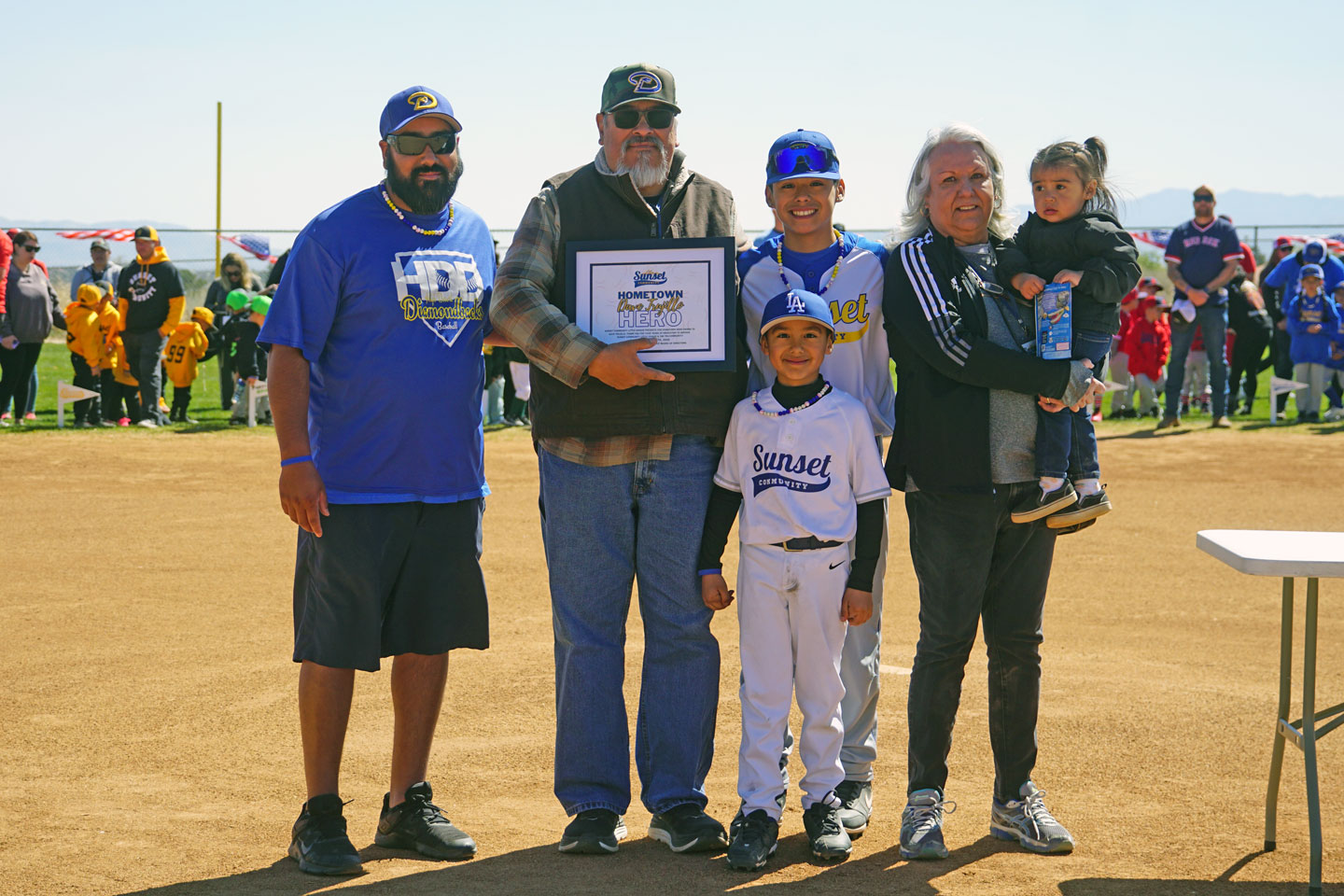Honoring a Home Town Hero, Dave Trujillo, a retired U.S. Marine and longtime LAPD officer has been a long time supporter, coach and volunteer of Sunset since the 90s.