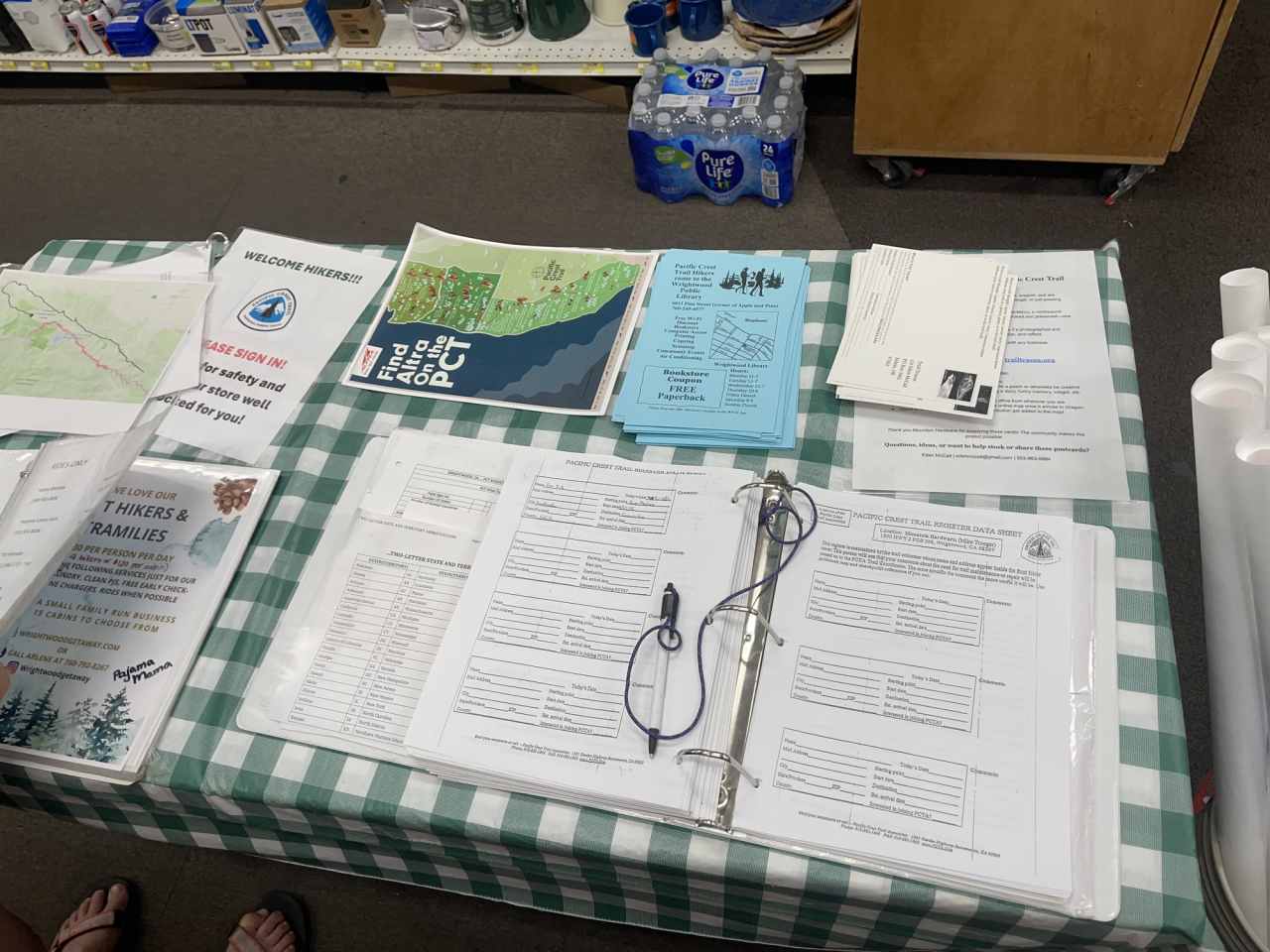 Mountain Hardware has all the info readily available for PCT hikers that come into Wrightwood.