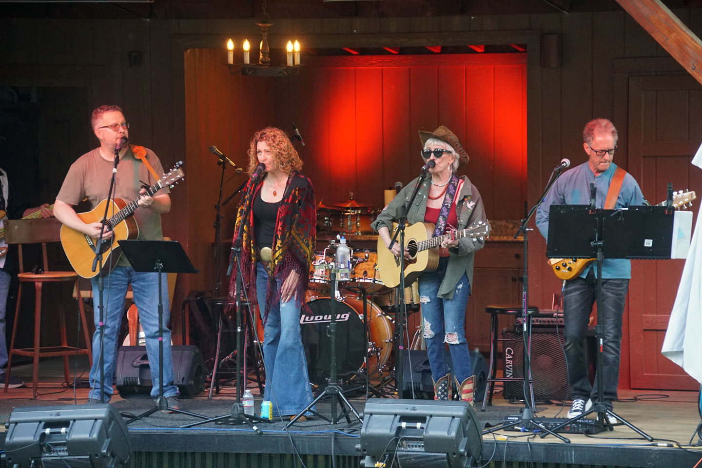 Musicians playing one of the first sets on the newly completed Wrightwood Blues Society Pavillion stage.