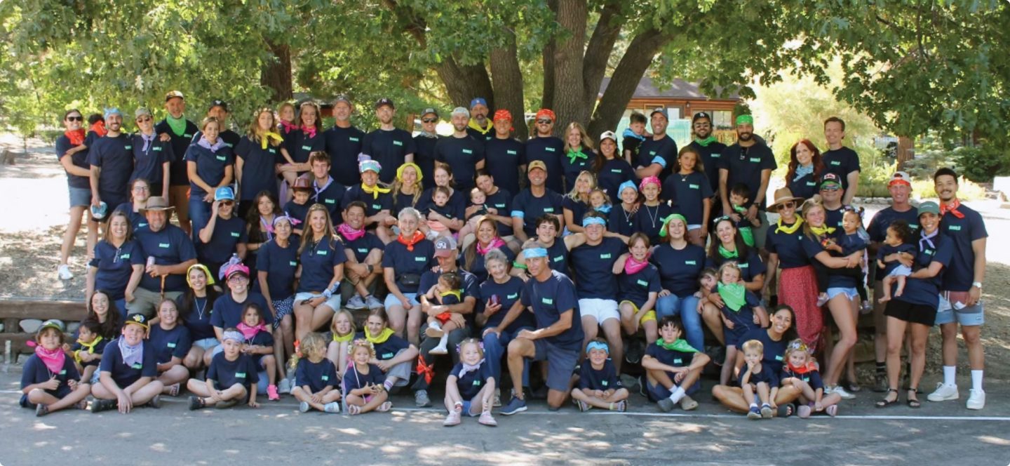 About two-thirds of Lora Steinmann’s immediate family gather for a summer reunion in Wrightwood, reflecting a legacy that now spans more than 140 descendants.