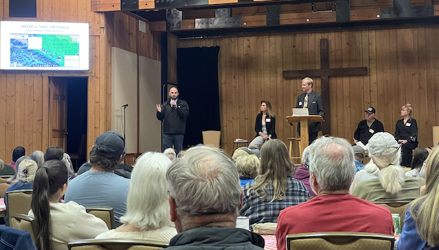 Residents of Wrightwood gather at the Wrightwood Place to hear from members of the Lone Pine Canyon Protection Alliance to discuss how to stop the Lone Pine Canyon Quarry.