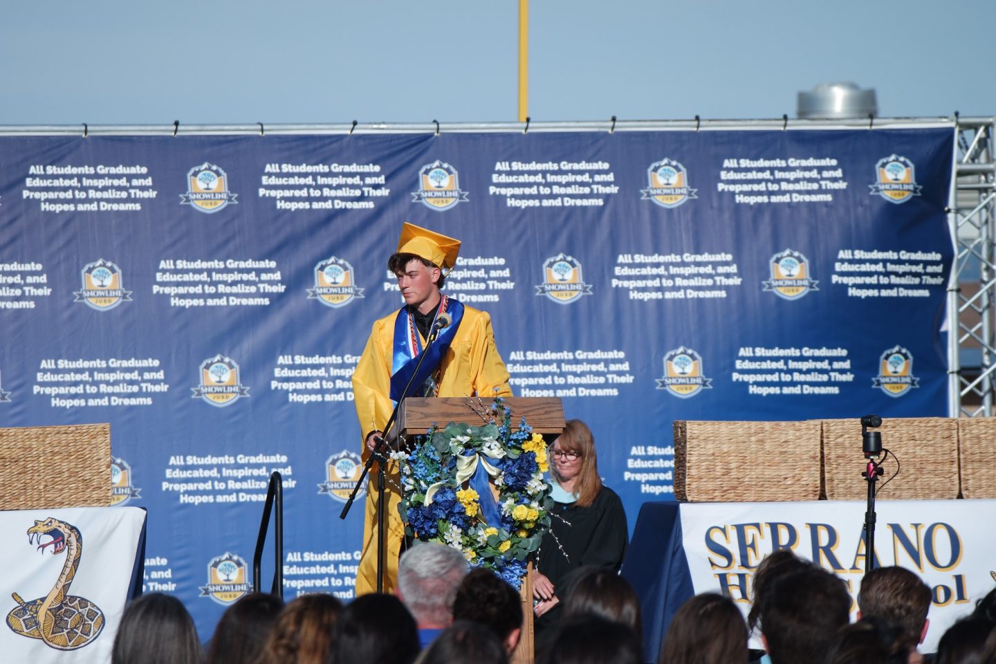 Valedictorian Tyson Gage delivers his speech to the class of 2026